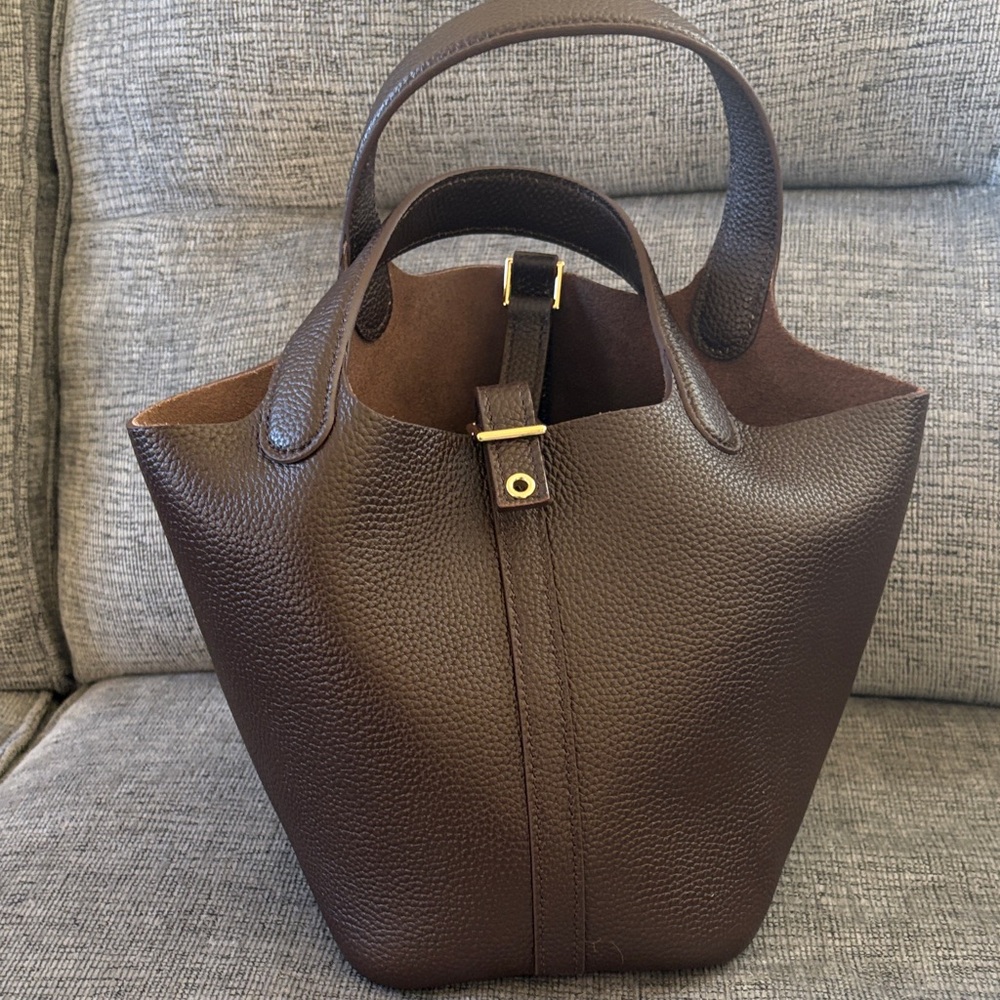 Brown Leather Tote Bag with Top Handles